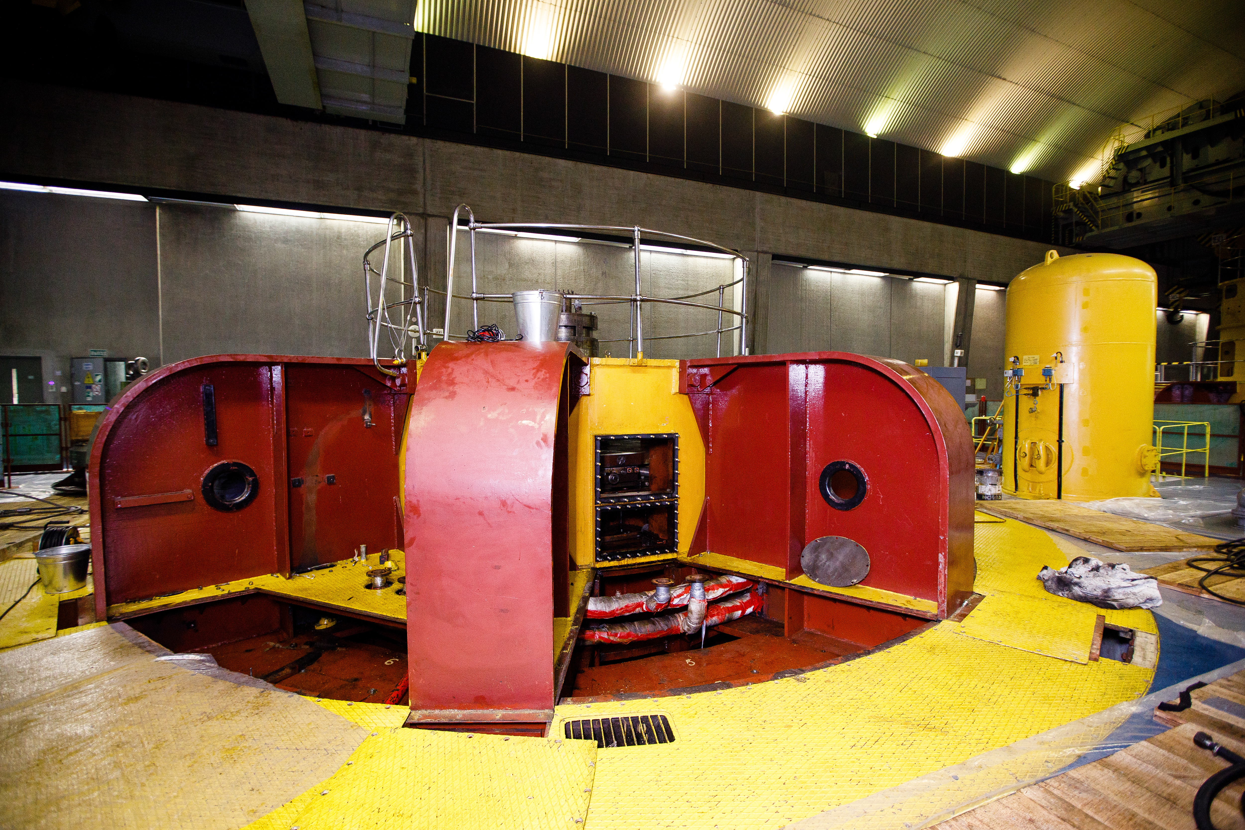 Generator spider is a visible part of the hydroelectric generating unit in the turbine hall.